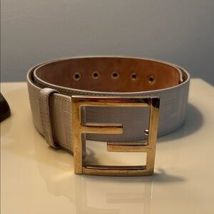 Fendi Beige Belt with Gold Buckle